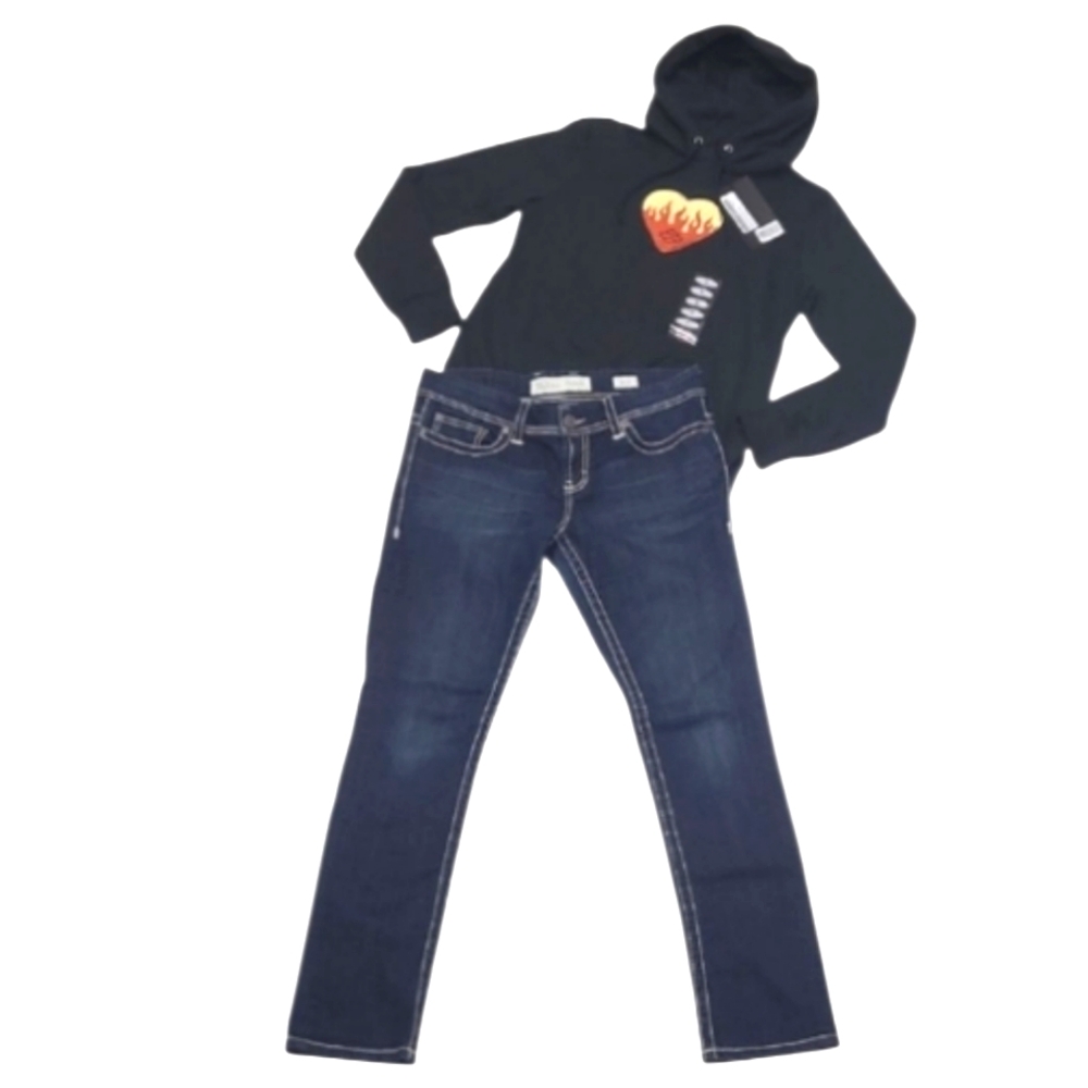 BKE Denim Payton Dark Wash Straight Slim Leg Denim Jean Mid Waist Rise Y2K Chic